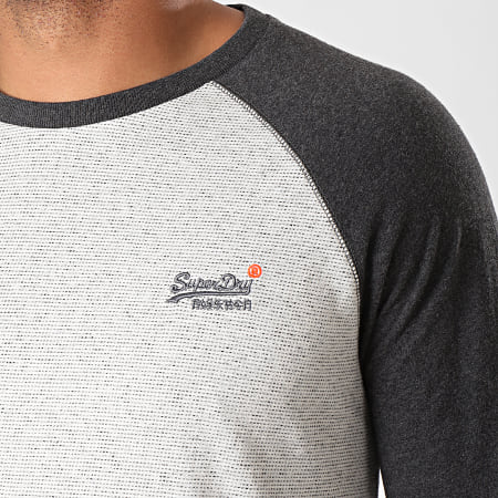Superdry - Camiseta de manga larga con textura de béisbol de Orange Label M6000010A Gris jaspeado