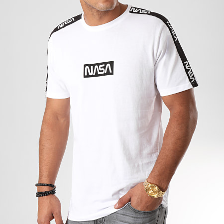 Only And Sons - Tee Shirt A Bandes NASA Blanc Noir