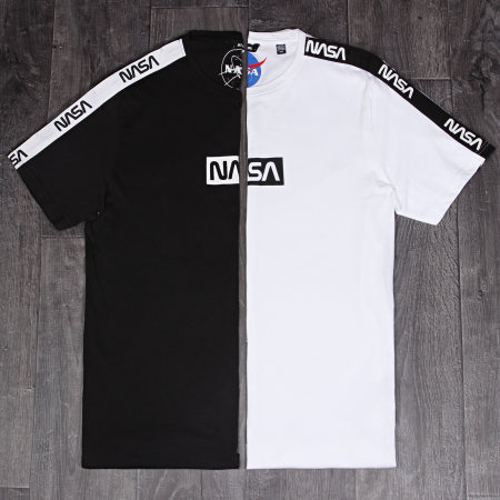 Only And Sons - Tee Shirt A Bandes NASA Blanc Noir