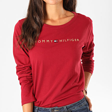 Tommy Hilfiger - Camiseta de manga larga CN Logo 1908 para mujer Burdeos