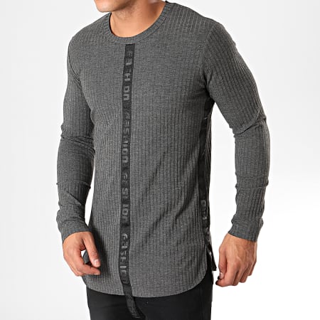 Ikao - Pull Oversize A Bandes F621 Gris Anthracite