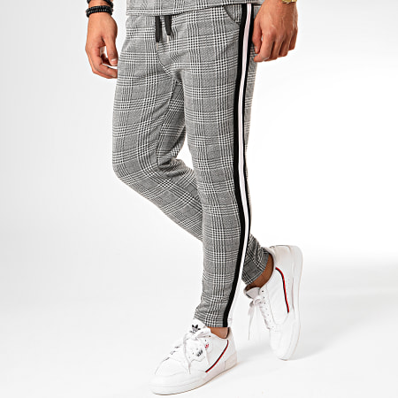 Frilivin - Conjunto de pantalón y camiseta de jogging a cuadros y rayas 5350A negro blanco