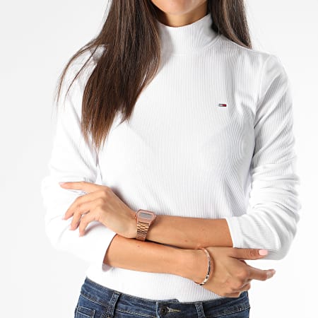Tommy Jeans - Suéter Mujer Cuello Mock Canalé 7135 Blanco