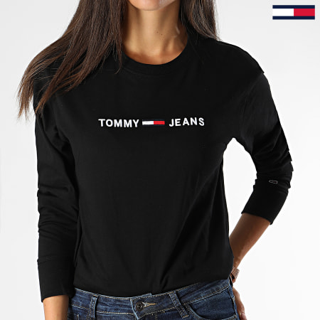 Tommy Jeans - Tee Shirt Manches Longues Femme Clean Linear Logo 7418 Noir