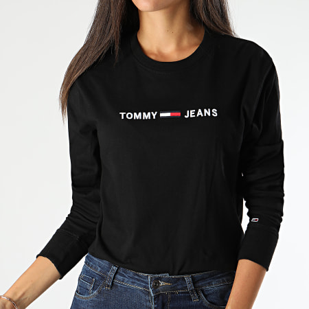 Tommy Jeans - Tee Shirt Manches Longues Femme Clean Linear Logo 7418 Noir