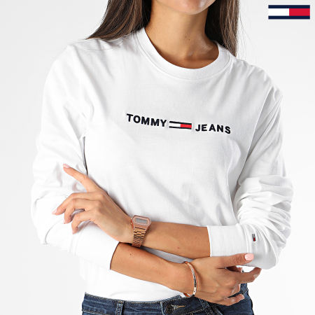 Tommy Jeans - Clean Linear Logo Camiseta de manga larga para mujer 7418 Blanco