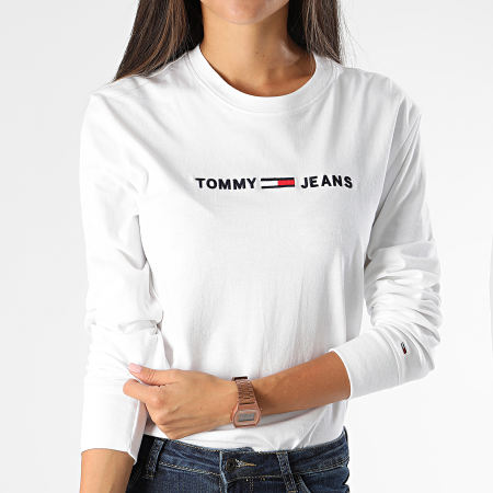 Tommy Jeans - Tee Shirt Manches Longues Femme Clean Linear Logo 7418 Blanc