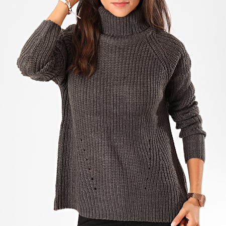 Only - Pull Col roulé Femme Justy Gris Anthracite Chiné