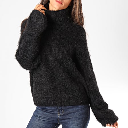 Vero Moda - Suéter Peludo De Mujer Con Cuello Amplificado Negro