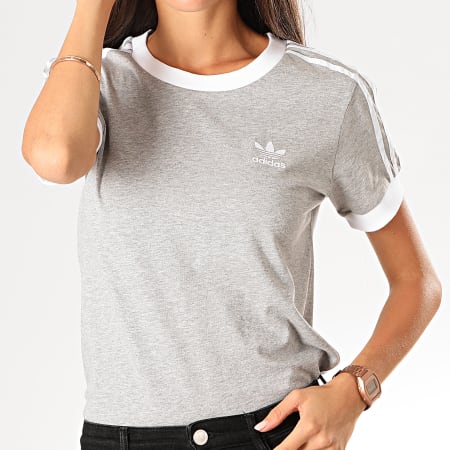 Adidas Originals - Tee Shirt Femme A Bandes ED7593 Gris Chiné Blanc