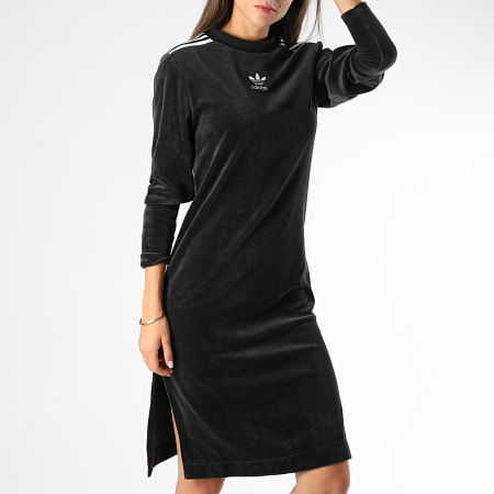 Adidas Originals - Vestido Suéter Terciopelo Mujer EJ9058 Negro Blanco