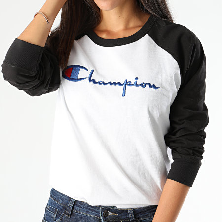 Champion - Tee Shirt Manches Longues Femme 112538 Blanc Noir