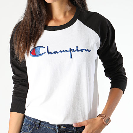Champion - Tee Shirt Manches Longues Femme 112538 Blanc Noir