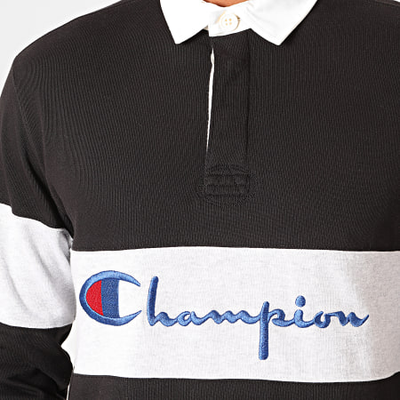 Champion - Polo Manches Longues 213662 Noir Gris Chiné Blanc