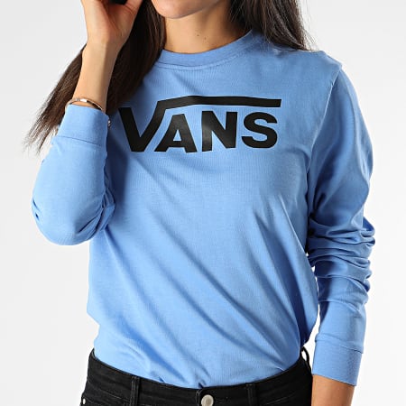 Vans - Tee Shirt Femme Manches Longues Bleu Clair Noir