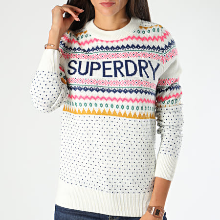 Superdry - Pull Femme Oslo Fairisle W6100020A Blanc Cassé