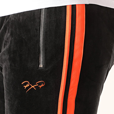 Project X Paris - Pantalon Jogging Velours A Bandes 1940050 Noir Orange Fluo