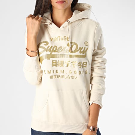 Superdry - Sweat Capuche Femme V Logo Premium Luxe Entry W2000062A Beige Doré