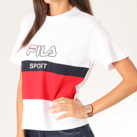 Fila - Tee Shirt Femme Tricolore Fabya 682852 Blanc Bleu Marine Rouge