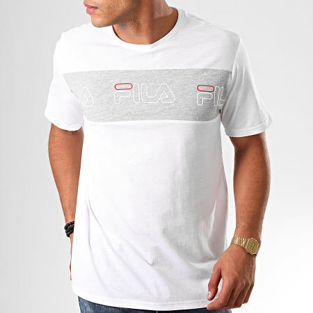 Fila - Tee Shirt Aki Logo 687129 Blanc Gris Chiné