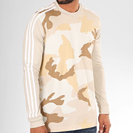 adidas - Tee Shirt Manches Longues Camouflage A Bandes ED6967 Beige