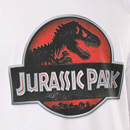 Jurassic Park - Tee Shirt Manches Longues Logo 3D Blanc