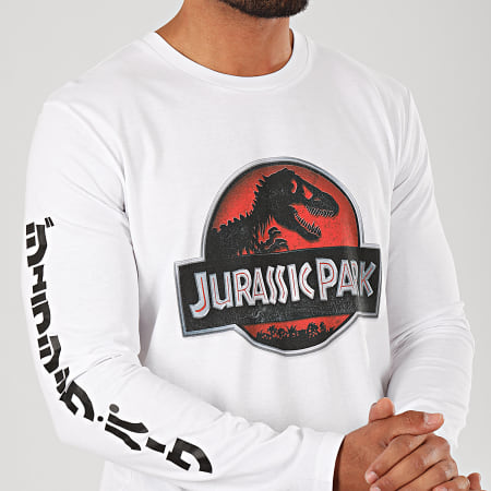 Jurassic Park - Tee Shirt Manches Longues Logo 3D Blanc