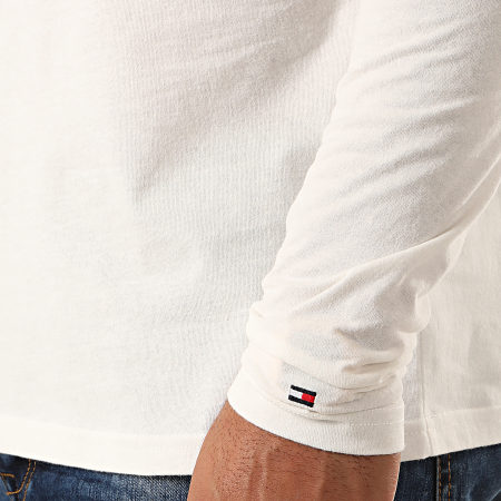 Tommy Hilfiger - Tee Shirt Manches Longues CN Logo 1628 Blanc Cassé Rouge