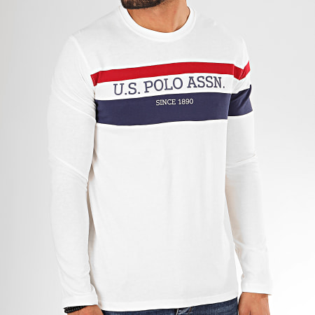 US Polo ASSN - Tee Shirt Manches Longues Tricolor Stripe Blanc Cassé Bleu Marine Bordeaux