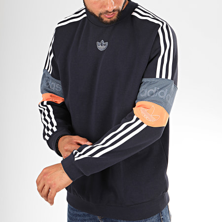 Adidas Originals - Sweat Crewneck A Bandes Trefoil ED7180 Bleu Marine Blanc