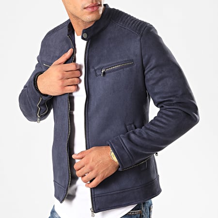 Black Needle Veste Biker Suedine B 9002 Bleu Marine Ryses