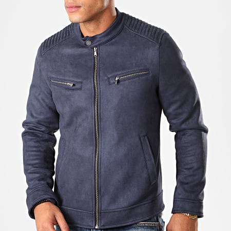 Black Needle Veste Biker Suedine B 9002 Bleu Marine Ryses