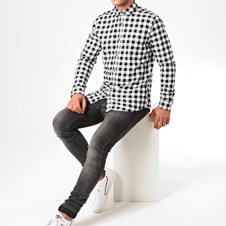 Only And Sons - Chemise Manches Longues A Carreaux Gudmund Blanc Noir