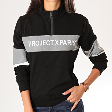 Project X Paris - Sweat Col Zippé Femme Réfléchissant F193055 Noir
