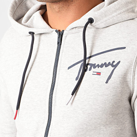 Tommy Jeans - Sweat Zippé Capuche Tommy Script 7026 Gris Chiné