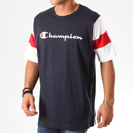 Champion - Tee Shirt Colour Block Script Logo 231644 Bleu Marine Blanc