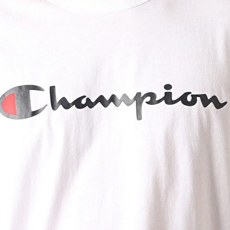 Champion - Tee Shirt Colour Block Script Logo 231644 Blanc Bleu Marine