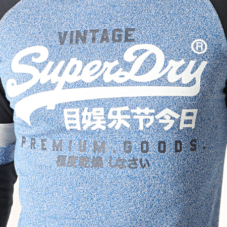 Superdry - Tee Shirt Manches Longues Colour Raglan M6000022A Bleu Clair Chiné Bleu Marine