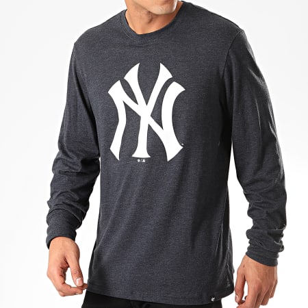 '47 Brand - Tee Shirt Manches Longues New York Yankees Bleu Marine Chiné