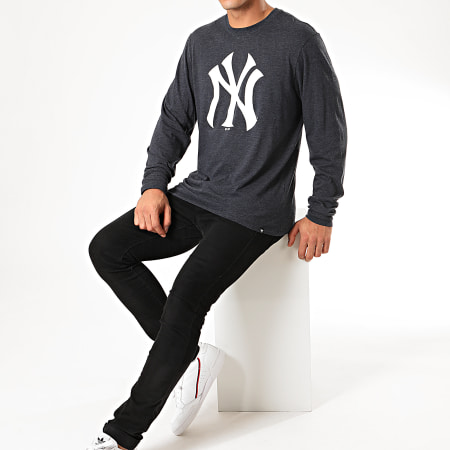 '47 Brand - Tee Shirt Manches Longues New York Yankees Bleu Marine Chiné