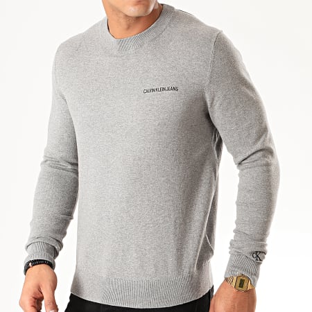 Calvin Klein - Pull Institutional Chest Logo 4113 Gris Chiné
