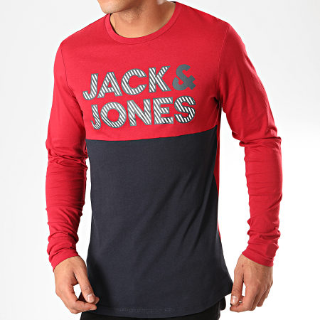 Jack And Jones - Tee Shirt Manches Longues Miller Rouge Bleu Marine