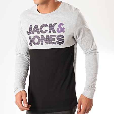 Jack And Jones - Tee Shirt Manches Longues Miller Noir Gris Chiné