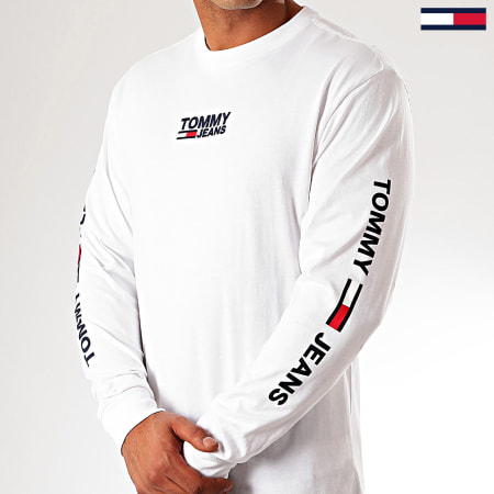 Tommy Jeans - Tee Shirt Manches Longues Corp 7431 Blanc Cassé