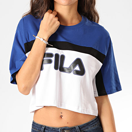 Fila - Tee Shirt Crop Femme Ulani 687312 Blanc Bleu Roi