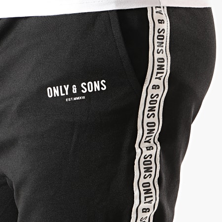 Only And Sons - Pantalon Jogging A Bandes Tracker Poly Noir Blanc Orange