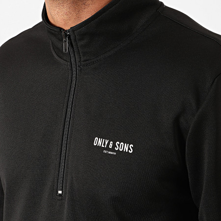 Only And Sons - Sweat Col Zippé A Bandes Tracker Poly Noir Blanc Orange