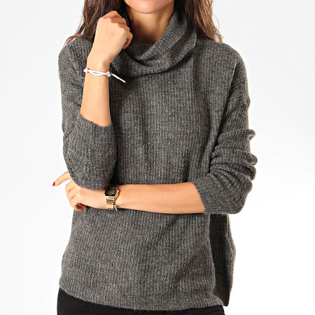 Only - Pull Col Roulé Femme Mirna Gris Anthracite Chiné