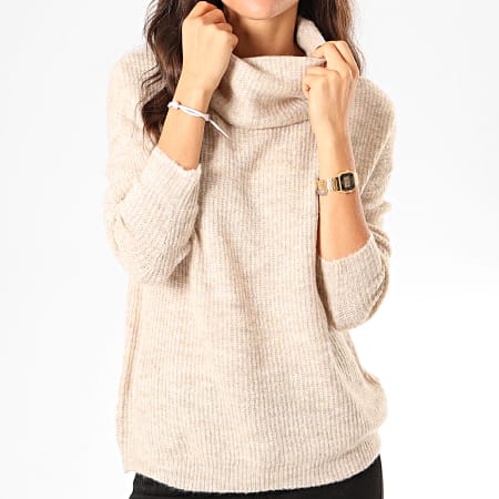 Only - Pull Col Roulé Femme Mirna Beige Chiné