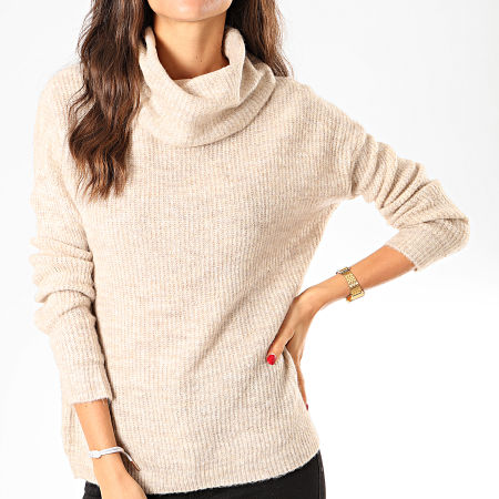 Only - Pull Col Roulé Femme Mirna Beige Chiné